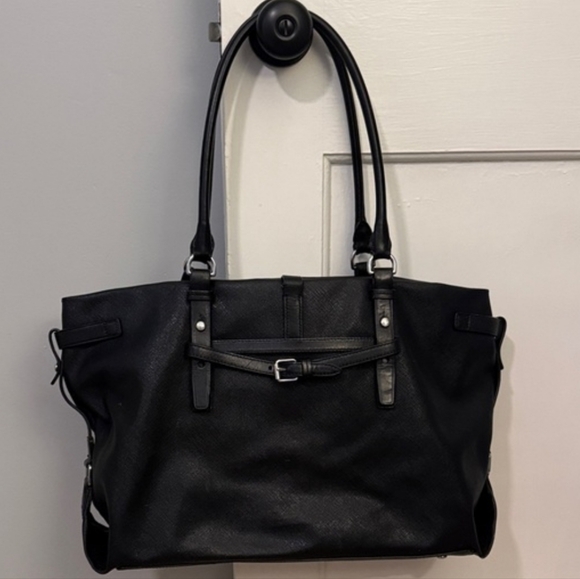 Tumi  Oversized Black Leather Tote Bag - Picture 2 of 10